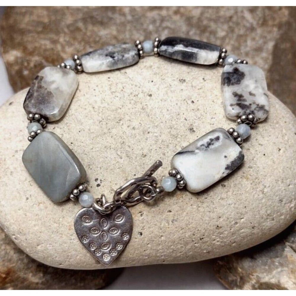 Sundance Catalog Sterling Silver Dendritic Stone Toggle Heart Bracelet